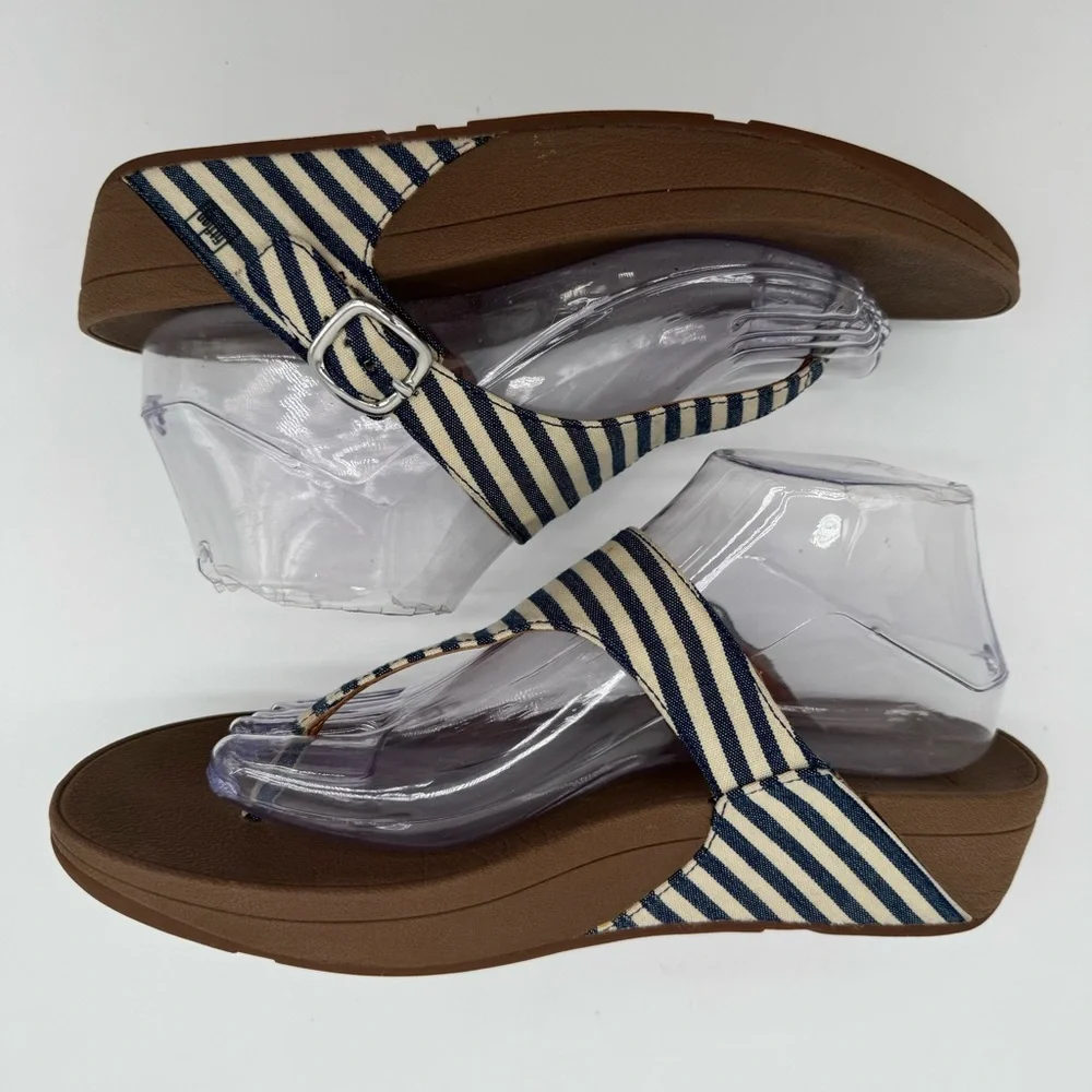 FitFlop Nautical Blue White Toe Post Thong Sandal Size 9